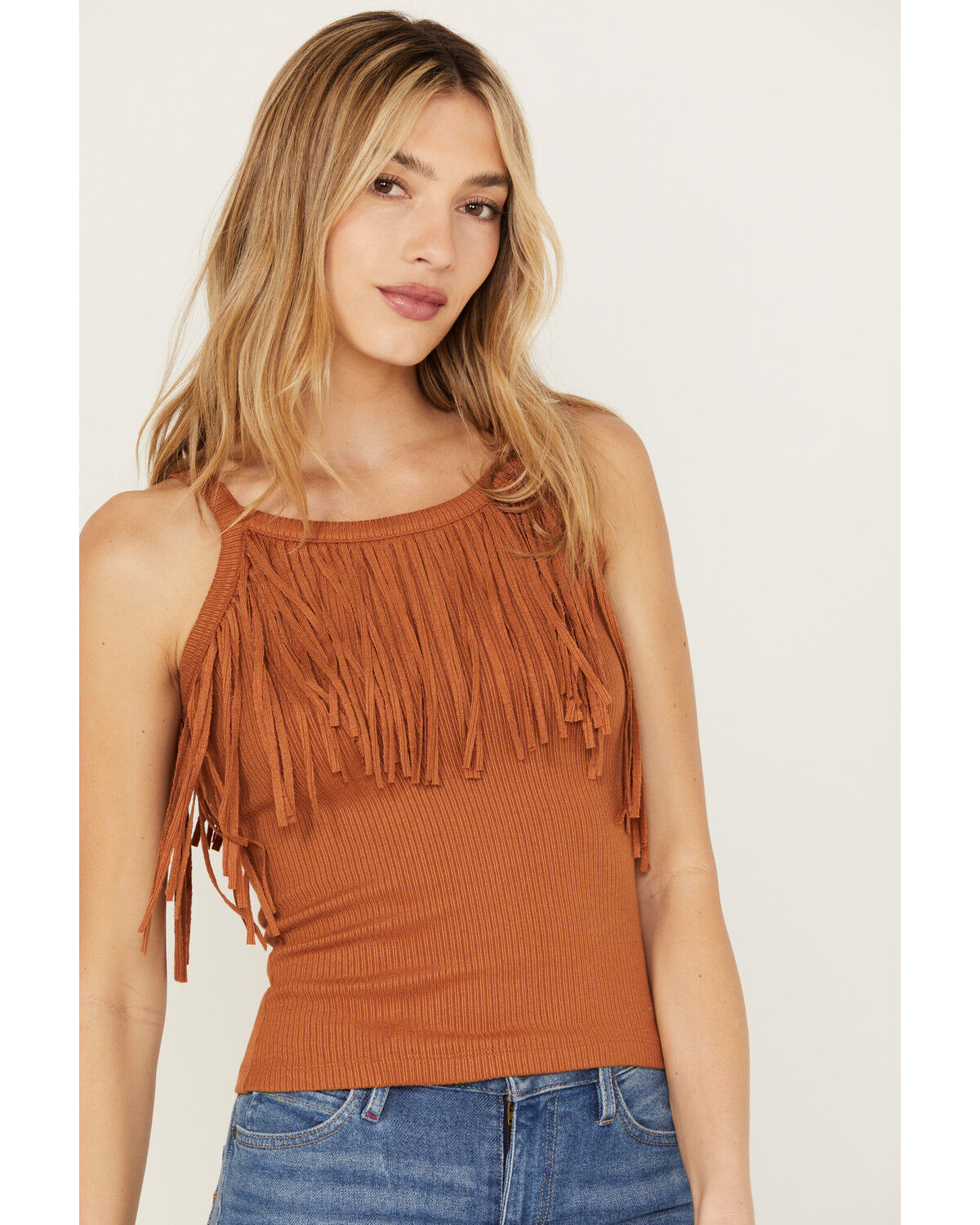 Image #2 - Idyllwind Women's Levy Lane Fringe Rib Knit Tank, Pecan, hi-res
