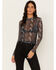 Image #1 - Rock & Roll Denim Women's Snake Print Mesh Long Sleeve Top, Black, hi-res