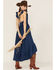 Image #1 - Molly Bracken Women's Ruffle Trim Cross Back Maxi Dress, Dark Blue, hi-res