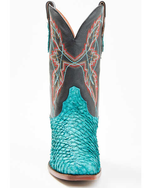 Image #4 - Dan Post Women's Exotic Seabass Skin Western Boots - Square Toe, Black/turquoise, hi-res