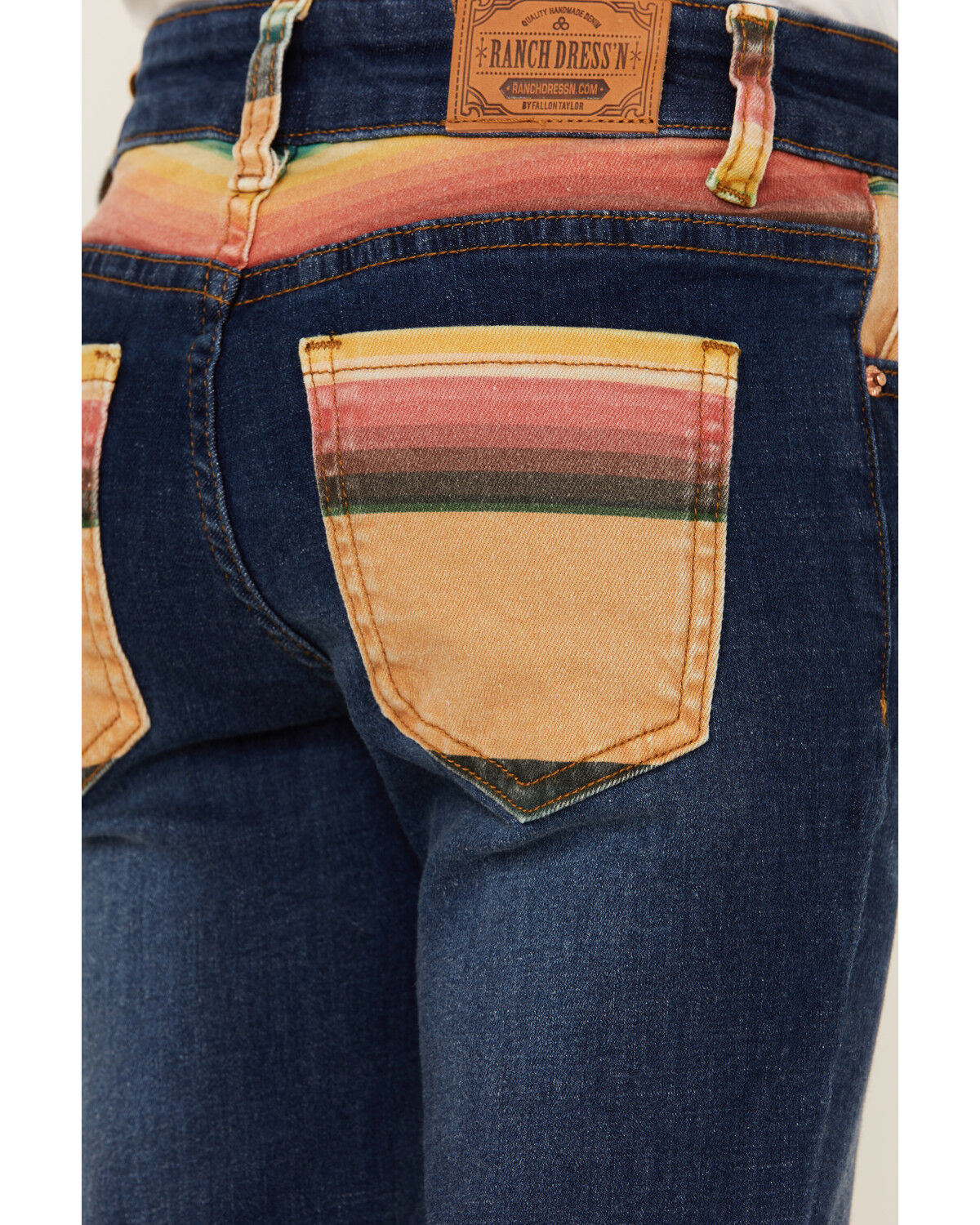 Image #4 - Ranch Dress'n Girls' Medium Wash Serape Pocket Stretch Regular Bootcut Jeans, Blue, hi-res