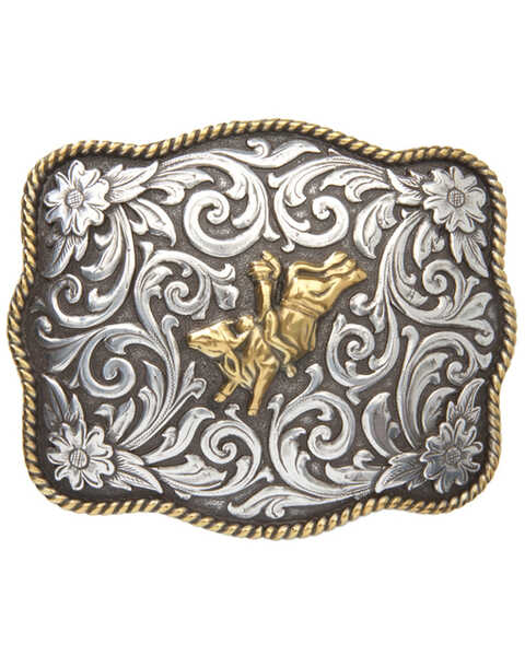 AndWest Men's Two-Tone Bull Rider Belt Buckle, Two Tone, hi-res