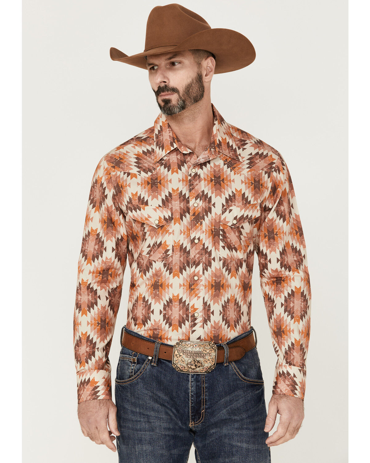 Rock & Roll Cowboy Men's Aqua & Brown Plaid Snap Up Western Shirt B2S4129 