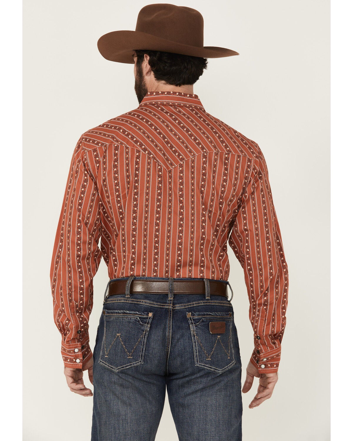 Image #4 - Cinch Men's Floral Striped Print Modern Fit Long Sleeve Snap Western Shirt, Orange, hi-res