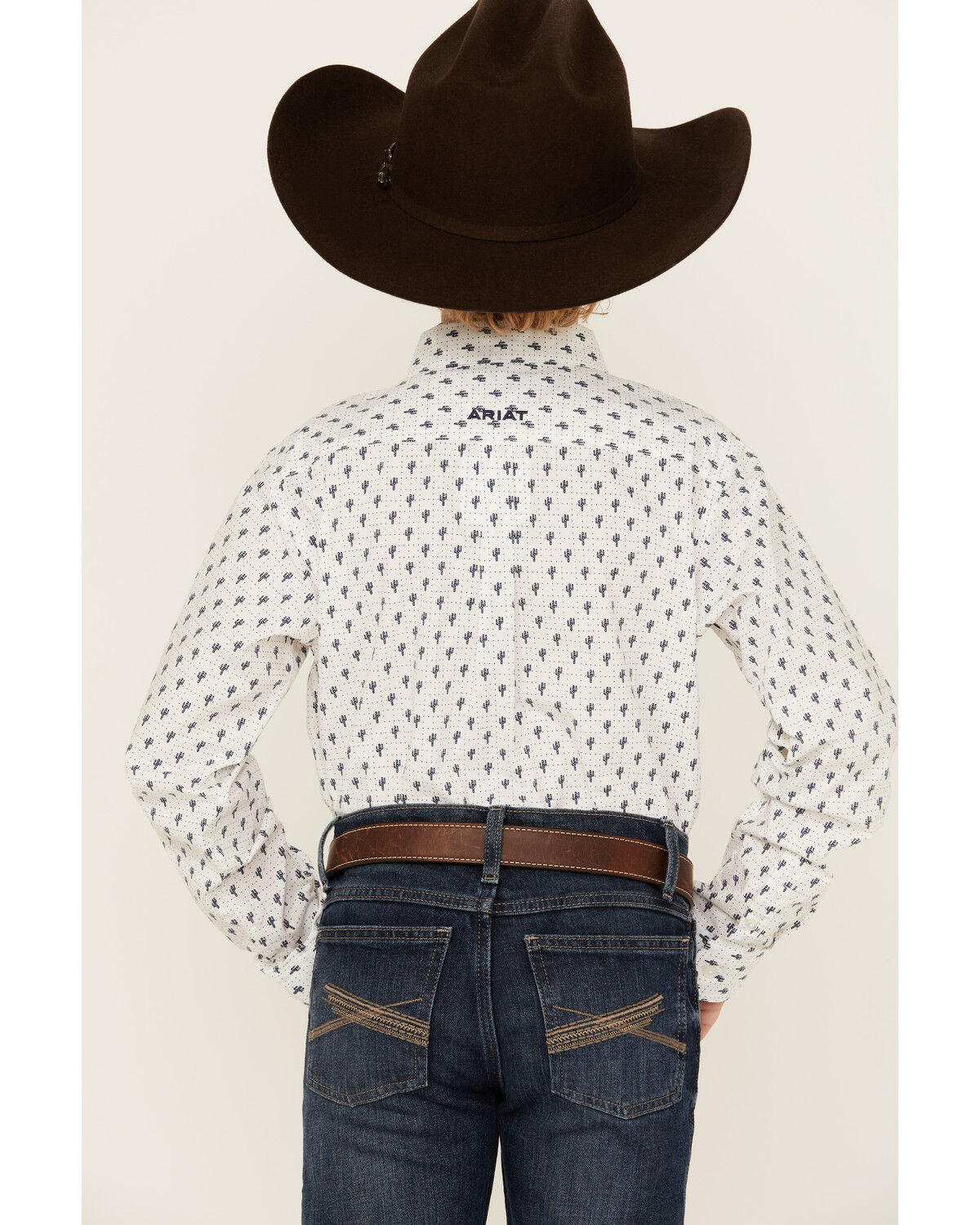 Image #4 - Ariat Boys' Parker Cactus Print Long Sleeve Button-Down Western Shirt, White, hi-res
