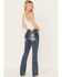 Miss Me Women's Medium Wash Mid-Rise Cross Rhinestone Embroidered Bootcut Jeans, Blue, hi-res