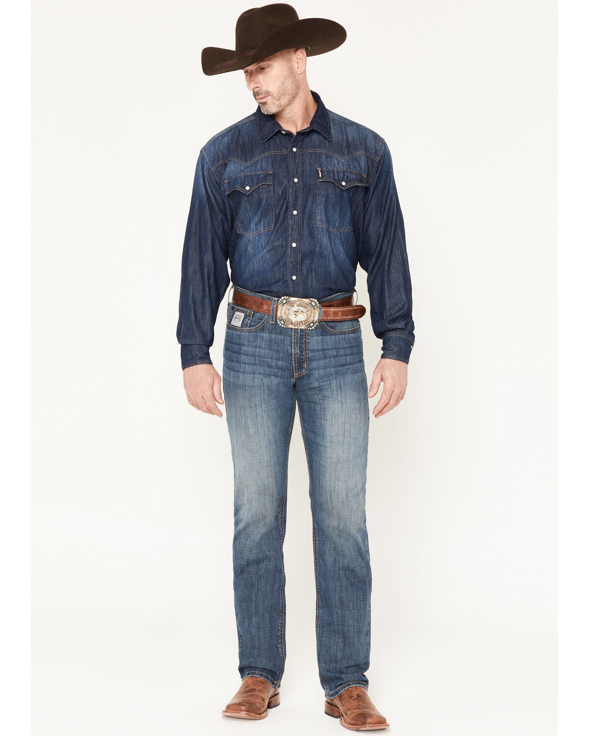 Image #1 - Cinch Men's Silver Label Medium Stonewash Slim Straight Performance Stretch Denim Jeans, Medium Wash, hi-res