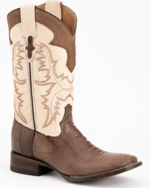 Ferrini Men's Nash Exotic Ostrich Leg Western Boots - Square Toe, Brown, hi-res