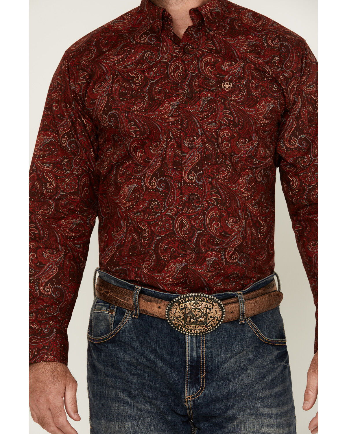 Image #3 - Ariat Men's Jaydon Paisley Print Long Sleeve Button-Down Western Shirt - Tall, Burgundy, hi-res