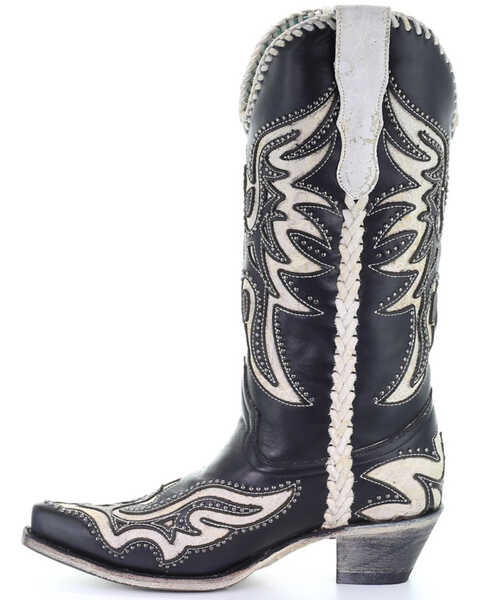 Image #3 - Corral Women's Black & White Inlay Western Boots - Snip Toe, , hi-res