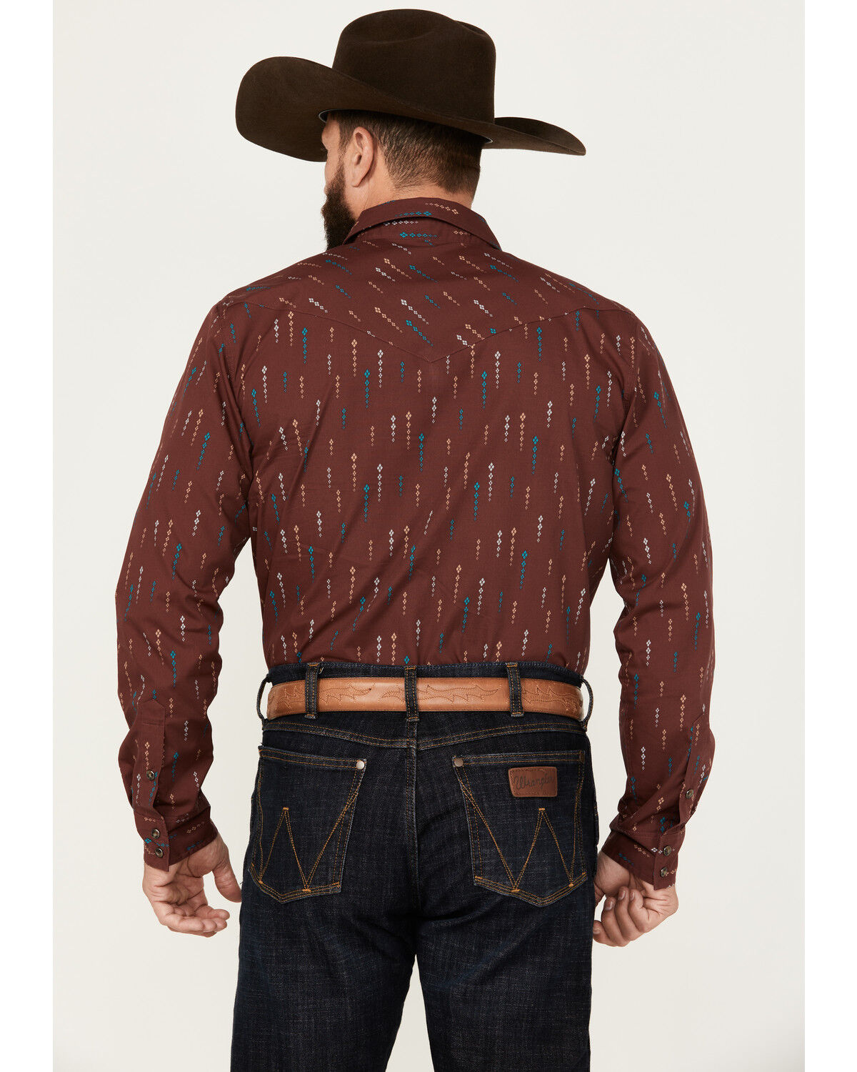 Image #4 - Gibson Trading Co Men's Lamp Shade Arrow Print Long Sleeve Snap Western Shirt, Pecan, hi-res