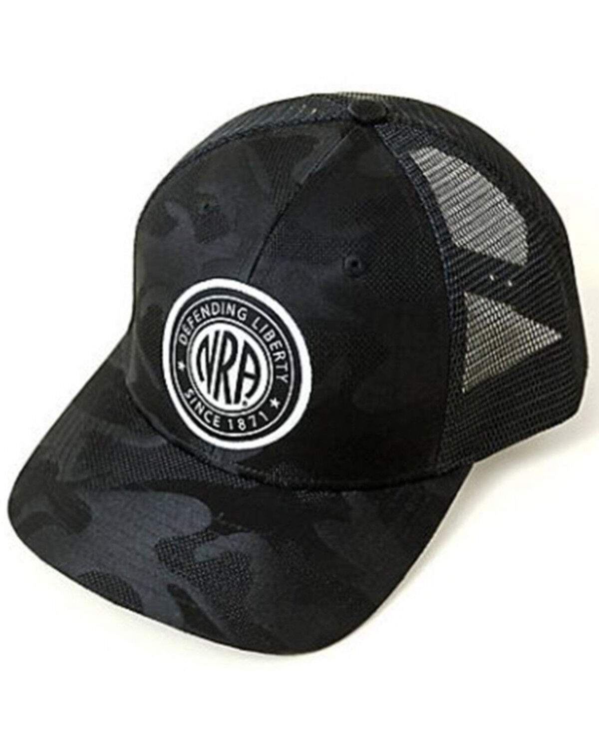 Image #1 - NRA Men's Black Camo Circle Logo Patch Mesh-Back Trucker Cap, Black, hi-res