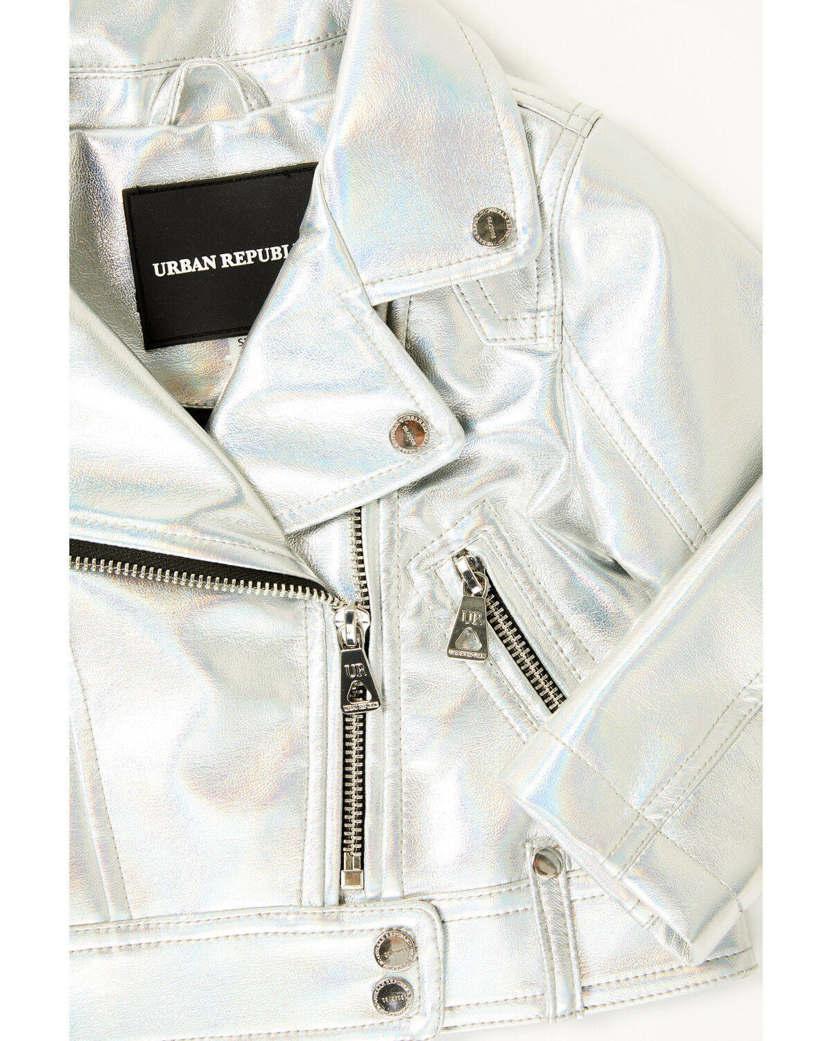 Image #2 - Urban Republic Little Girls' Metallic Moto Jacket, Silver, hi-res