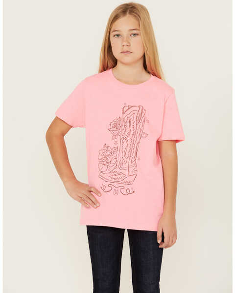 Image #1 - Ariat Girls' Boot Sketch Short Sleeve Graphic Tee, Pink, hi-res