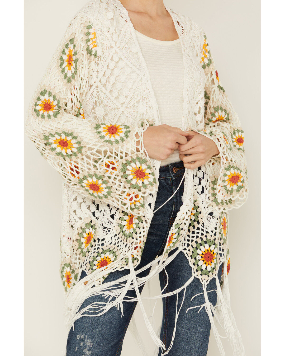 Image #3 - Miss Me Women's Crochet Kimono, Cream, hi-res