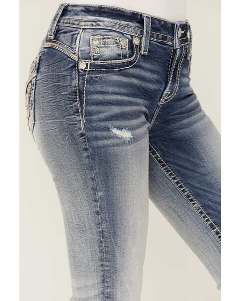 Image #2 - Miss Me Women's Mid Rise Straight Multi Embroidered Leather Wing Back Pocket Jeans, , hi-res