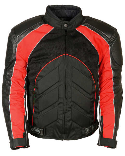 Image #1 - Milwaukee Leather Men's Combo Leather Textile Mesh Racer Jacket - 5X, Black/red, hi-res