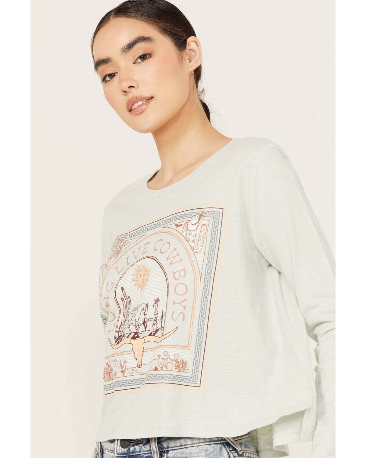Image #2 - Wrangler Women's Cowboys Desert Long Sleeve Graphic Tee, Light Green, hi-res