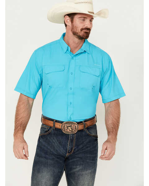 Image #1 - Ariat Men's VentTEK Outbound Solid Short Sleeve Performance Shirt - Tall , Turquoise, hi-res