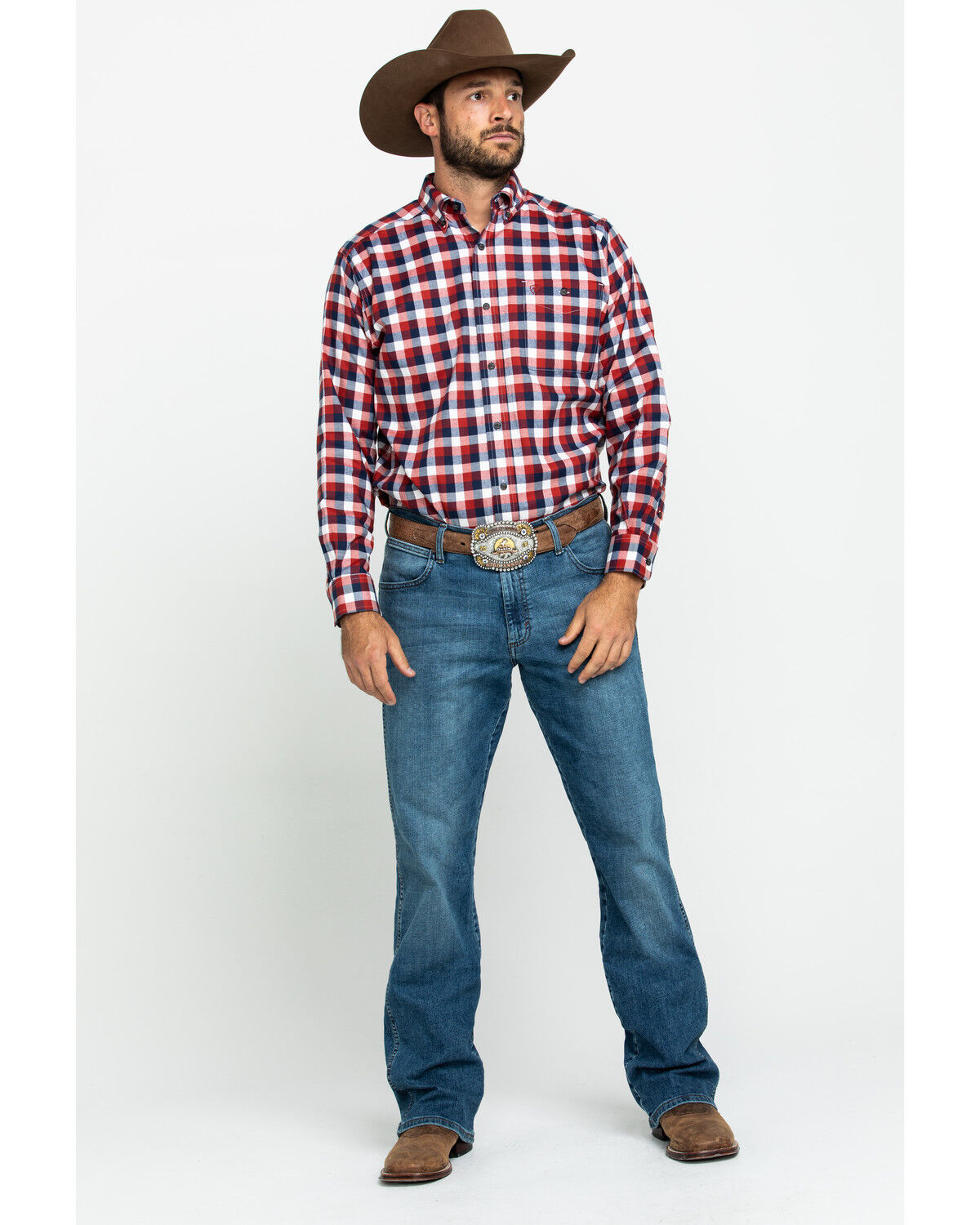 Image #6 - Ariat Men's Elzerman Performance Flannel Long Sleeve Western Shirt, Burgundy, hi-res