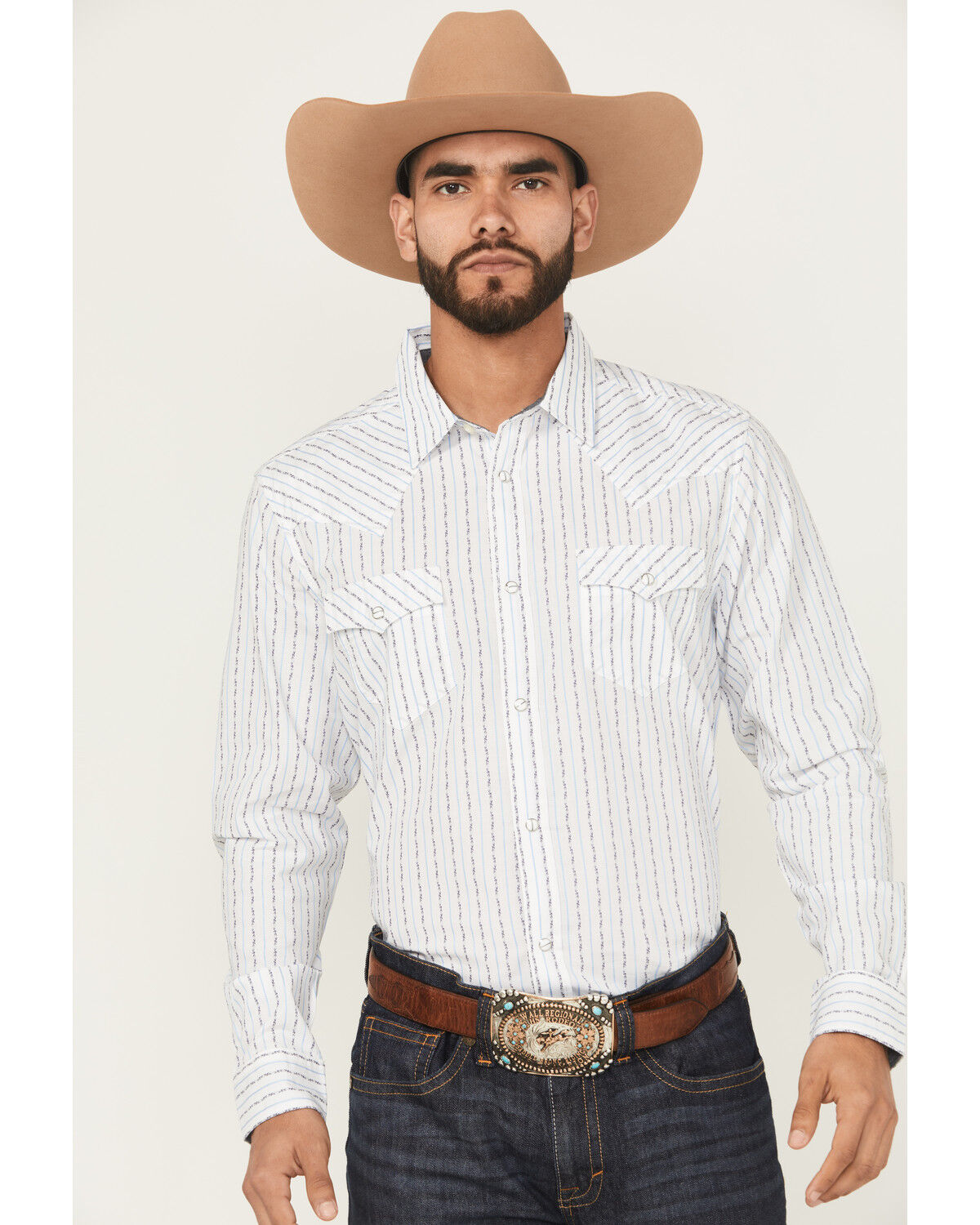 Image #1 - Cody James Men's Wild West Striped Long Sleeve Snap Western Shirt, White, hi-res