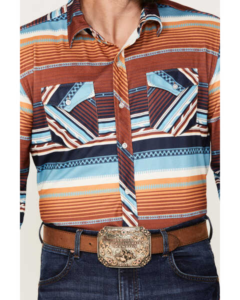 Image #3 - Rock & Roll Denim Men's Southwestern Serape Stripe Knit Long Sleeve Button Down Shirt, Red, hi-res