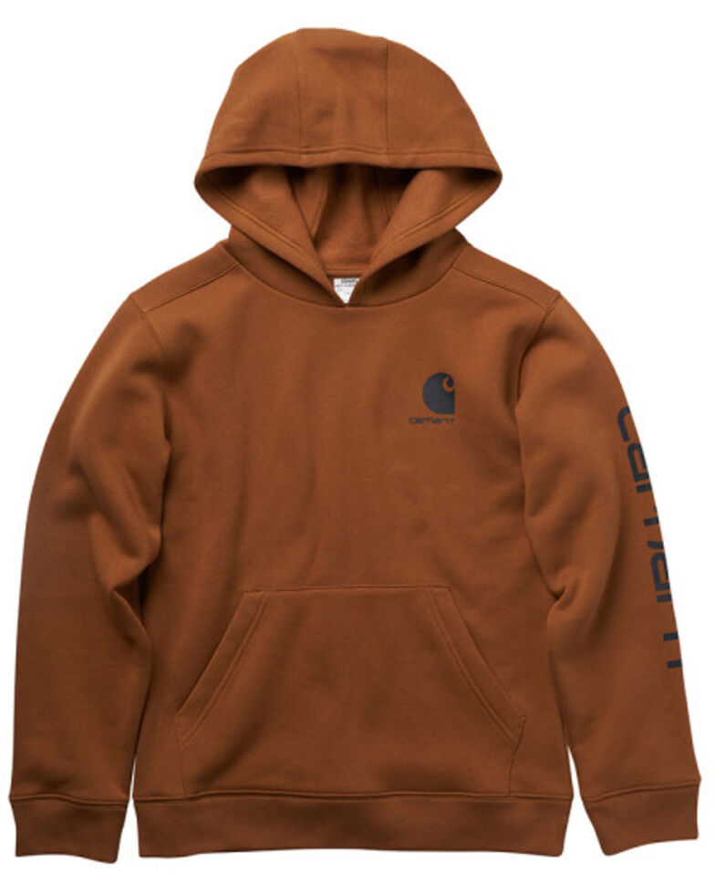 Carhartt Boys' Brown Brandmark Logo Sleeve Pullover Fleece Sweatshirt , Brown, hi-res