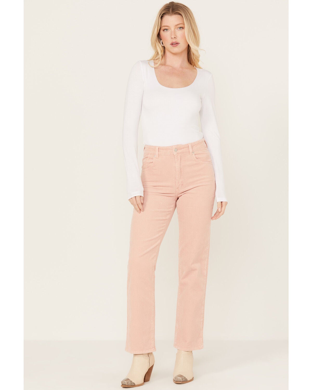 Rolla's Women's Peony High Rise Original Chord Straight Jeans, Pink, hi-res