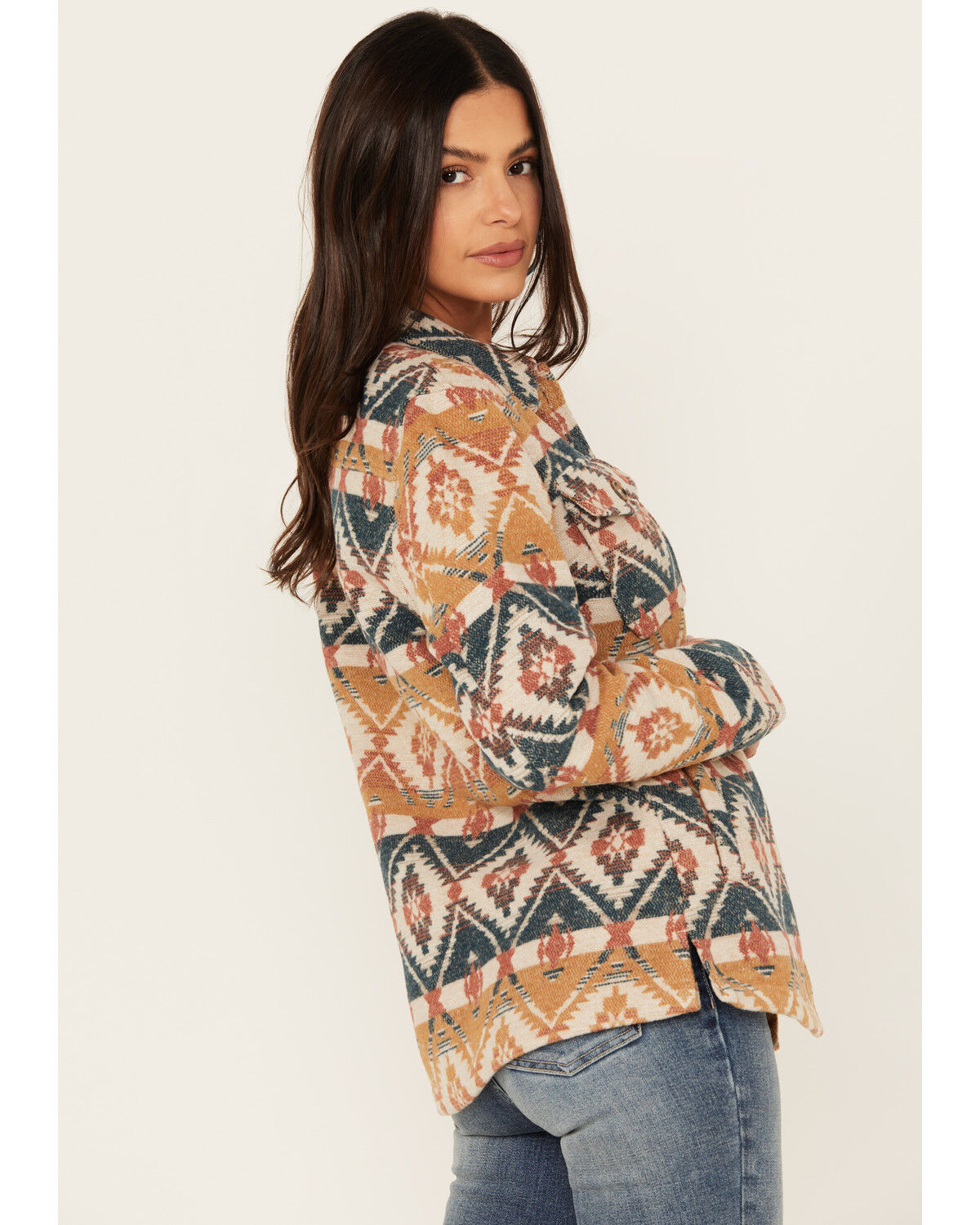 Image #2 - Idyllwind Women's Southwestern Striped Shacket, Medium Brown, hi-res