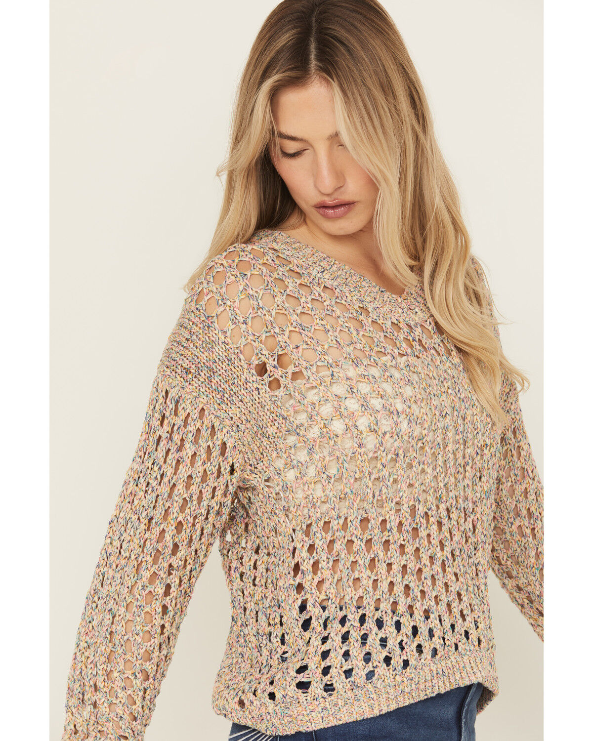 Image #2 - Cleo + Wolf Women's Allison Spacedye Open Weave Sweater, Yellow, hi-res