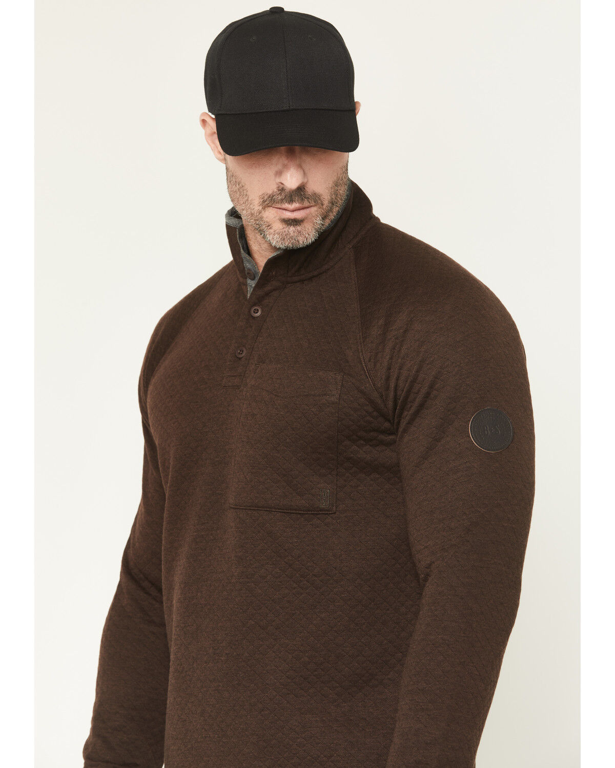 Image #2 - Brothers and Sons Men's Sherman Solid 1/4 Button-Down Pullover, Brown, hi-res