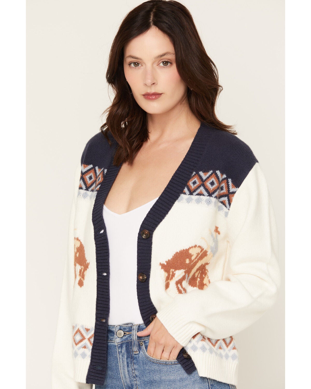 Image #1 - Idyllwind Women's Hayden Horse Icon Cardigan, Khaki, hi-res
