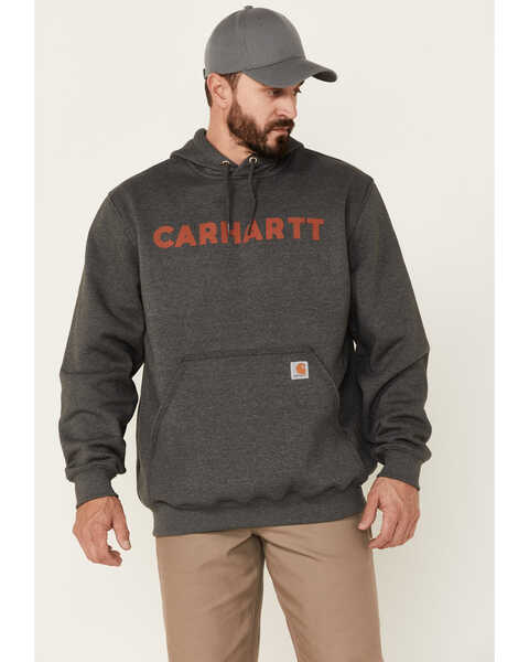 Carhartt Men's Charcoal Loose Fit Midweight Logo Hooded Work Sweatshirt , Charcoal, hi-res