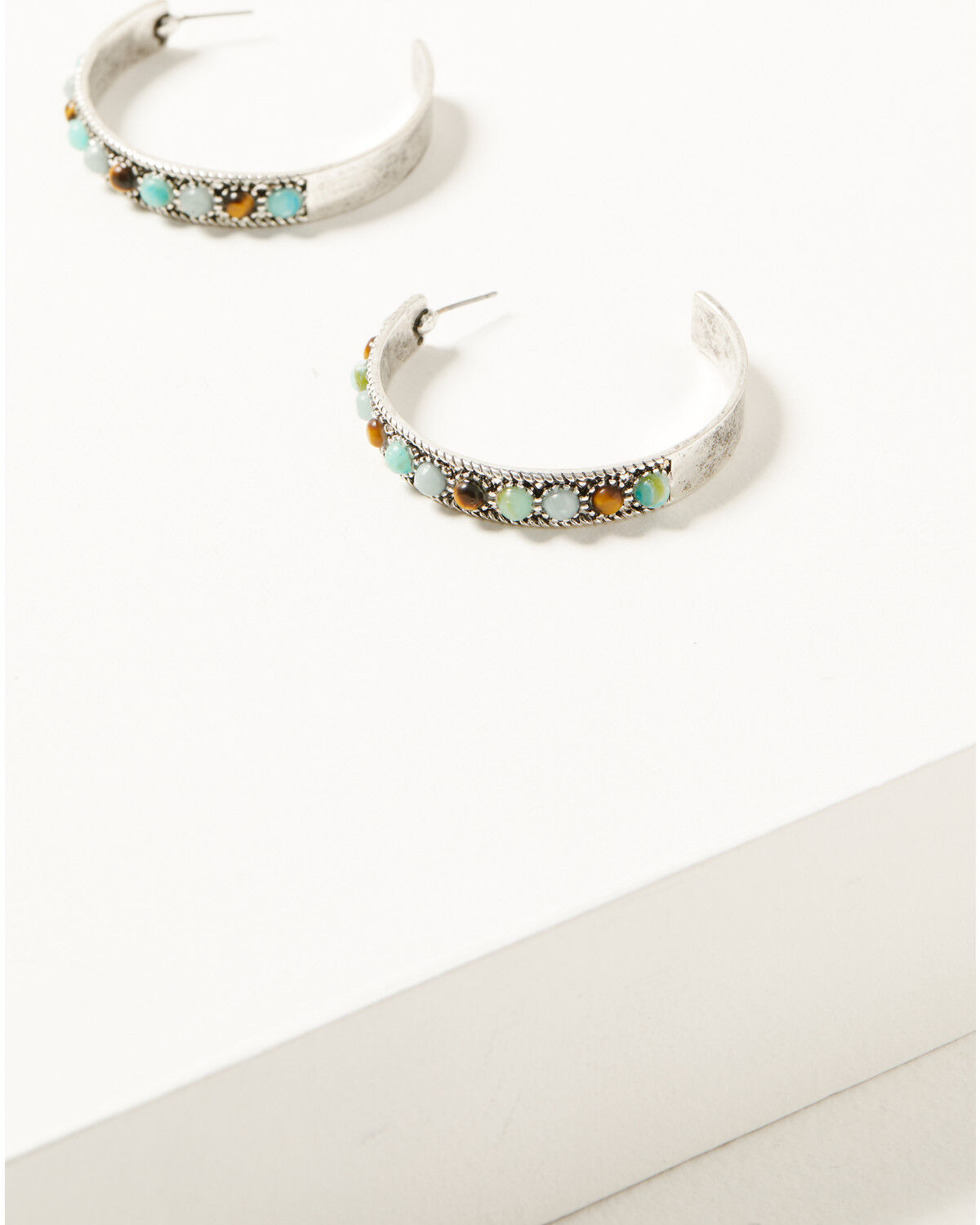 Image #1 - Shyanne Women's Juniper Sky Gem Hoop Earrings, Silver, hi-res
