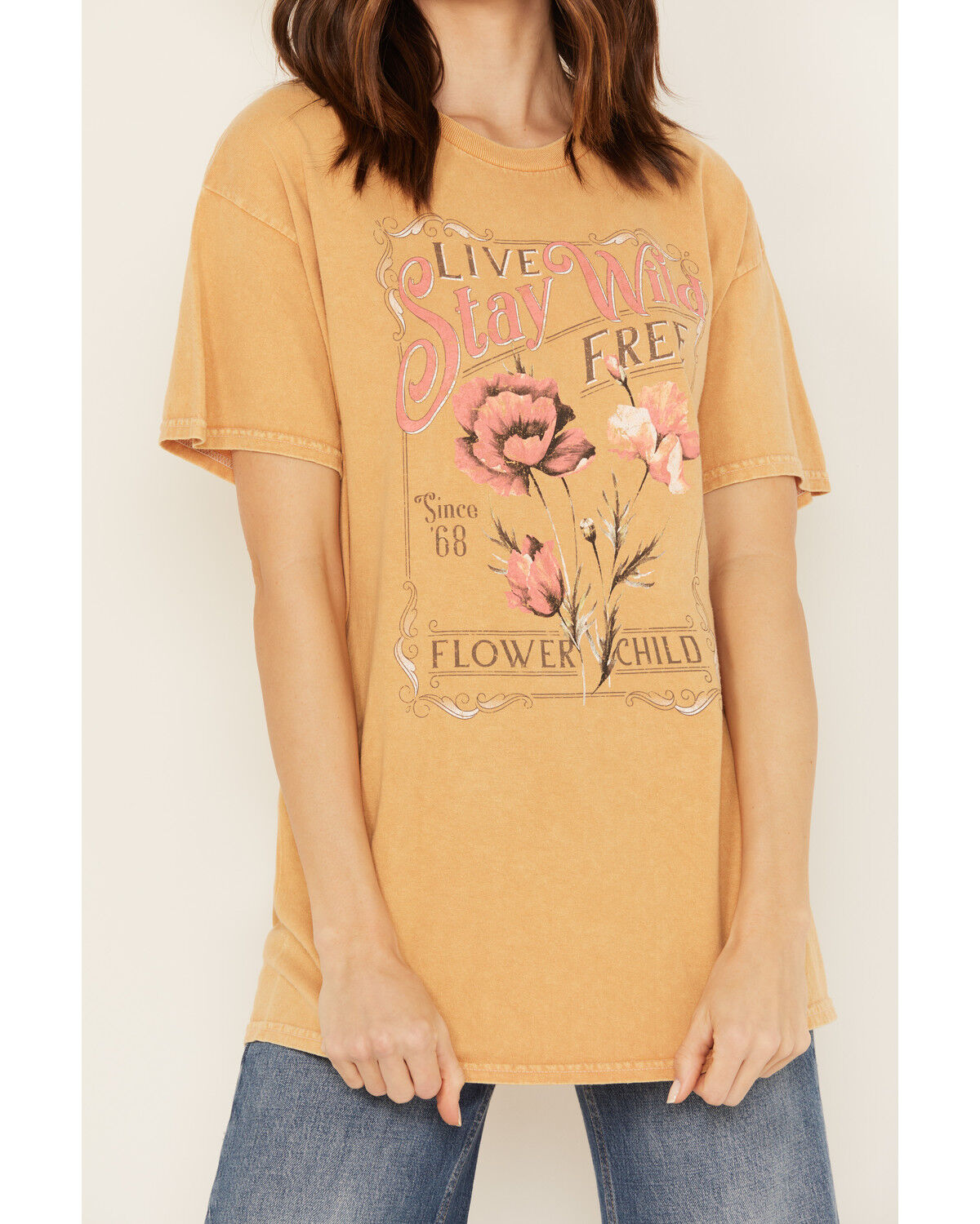 Image #3 - Youth in Revolt Women's Floral Stay Wild Graphic Short Sleeve Graphic Tee, Mustard, hi-res