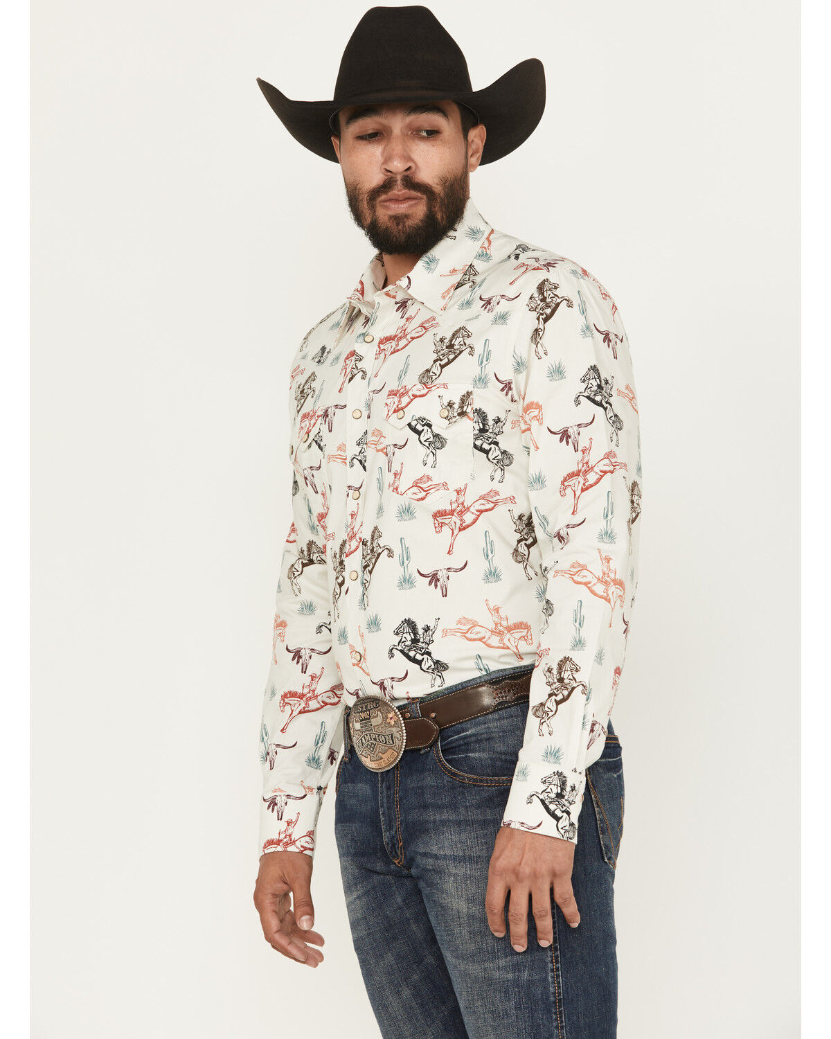 Image #2 - Rock & Roll Denim Men's Bronc Long Sleeve Snap Stretch Western Shirt, Natural, hi-res