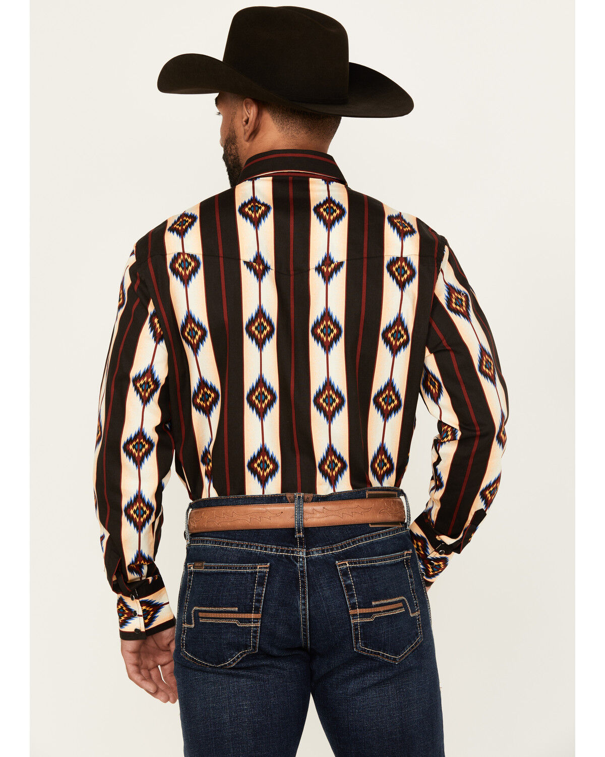 Image #4 - Wrangler Men's Checotah Southwestern Striped Long Sleeve Snap Western Shirt, Black, hi-res