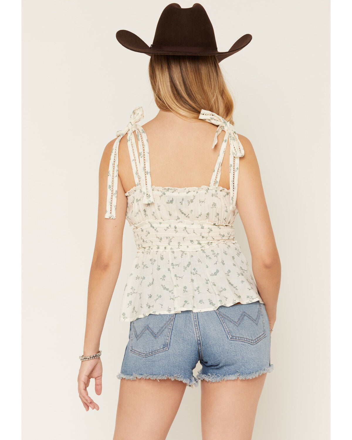 Image #4 - Ash & Violet Women's Floral Print Sleeveless Bow Strap Top, Ivory, hi-res