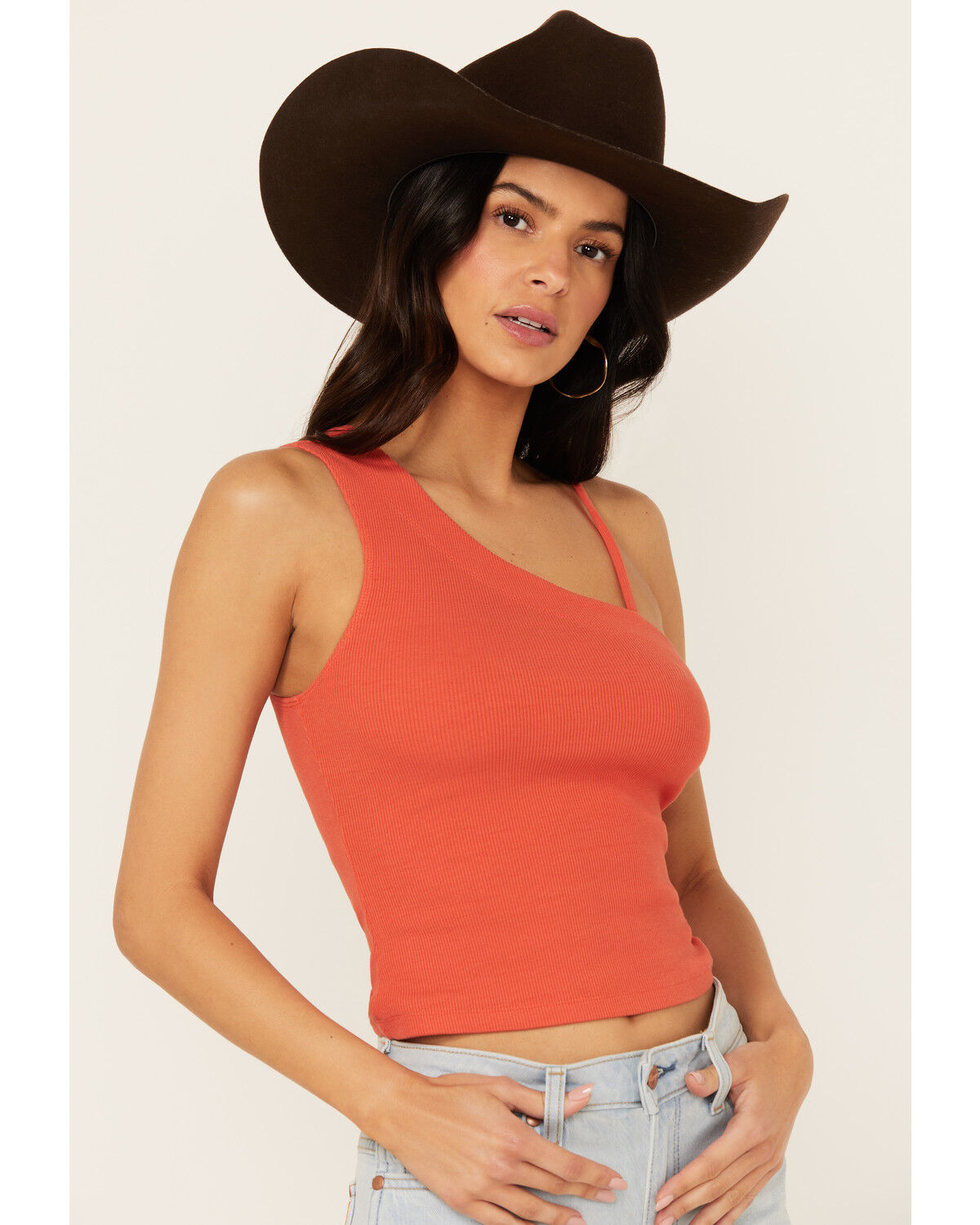 Image #2 - People of Leisure Women's Hollie One Shoulder Tank, Orange, hi-res