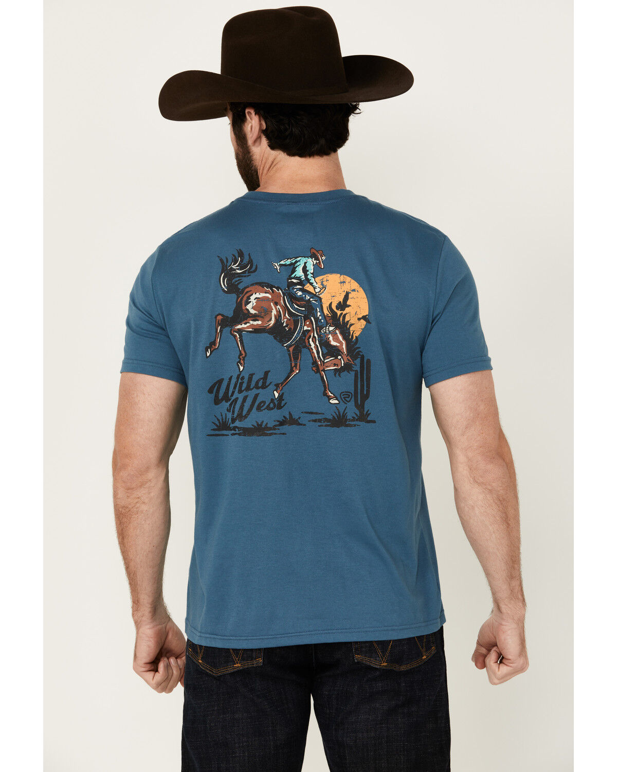 Image #1 - Rock & Roll Denim Men's Wild West Cowboy Short Sleeve Graphic T-Shirt, Blue, hi-res