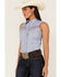 Rock & Roll Denim Women's Tile Print Sleeveless Snap Western Core Shirt, Blue, hi-res