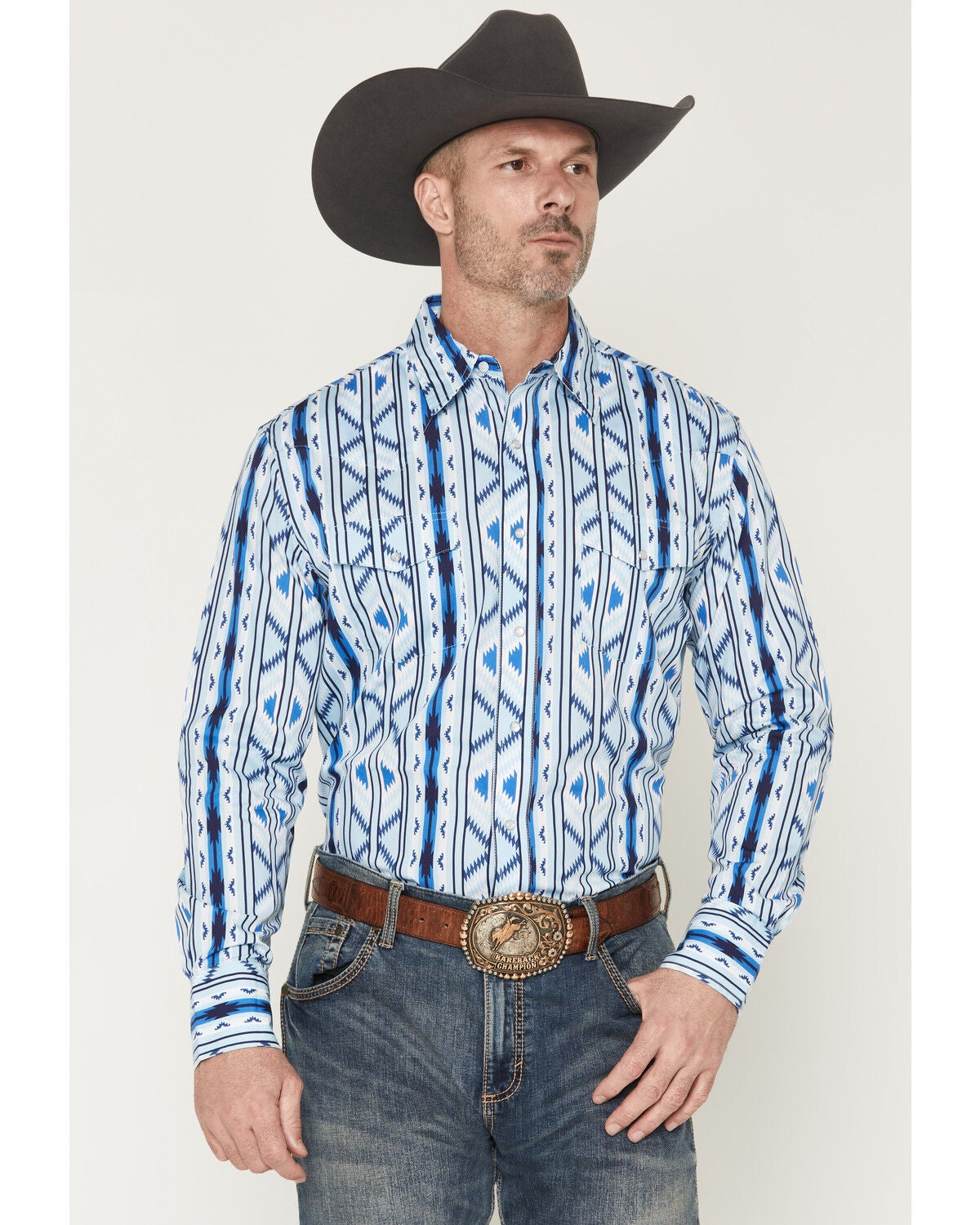 Wrangler Men's Checotah Southwestern Striped Long Sleeve Pearl Snap Western Shirt | Sheplers