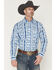 Image #1 - Wrangler Men's Checotah Southwestern Striped Long Sleeve Pearl Snap Western Shirt, Blue, hi-res