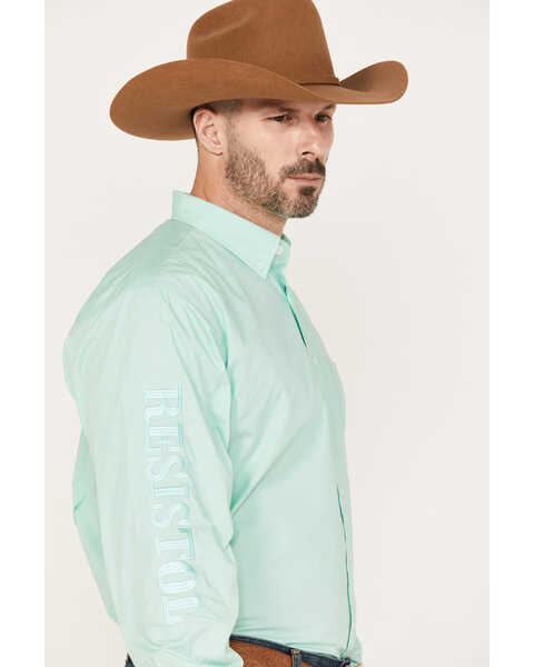 Resistol Men's Jacksonville Solid Long Sleeve Button Down Western Shirt, Aqua, hi-res