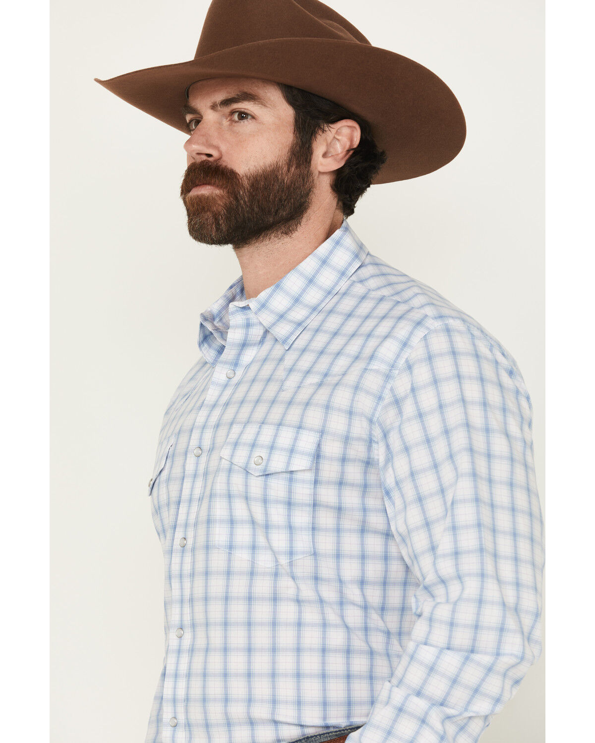 Image #2 - Wrangler Men's Plaid Print Long Sleeve Snap Stretch Western Shirt, Blue, hi-res
