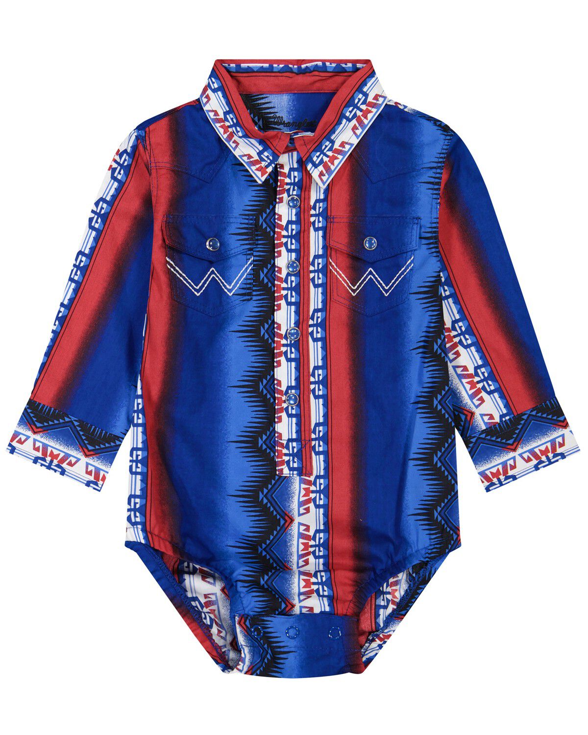 Image #1 - Wrangler Infant Boys' Checotah Southwestern Print Long Sleeve Snap Onesie, Multi, hi-res