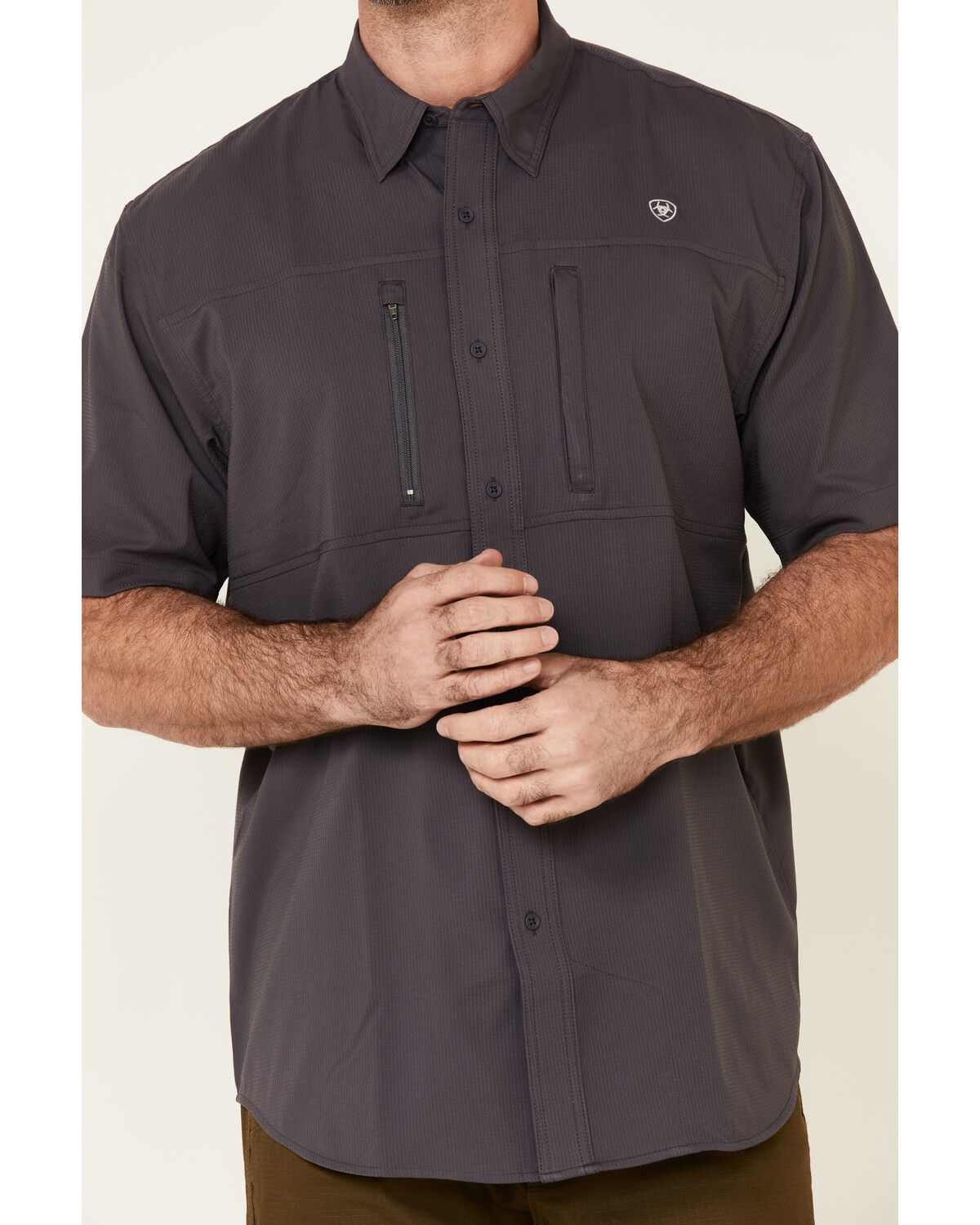 Image #3 - Ariat Men's Solid Charcoal Tek Short Sleeve Button Down Western Shirt, Charcoal, hi-res