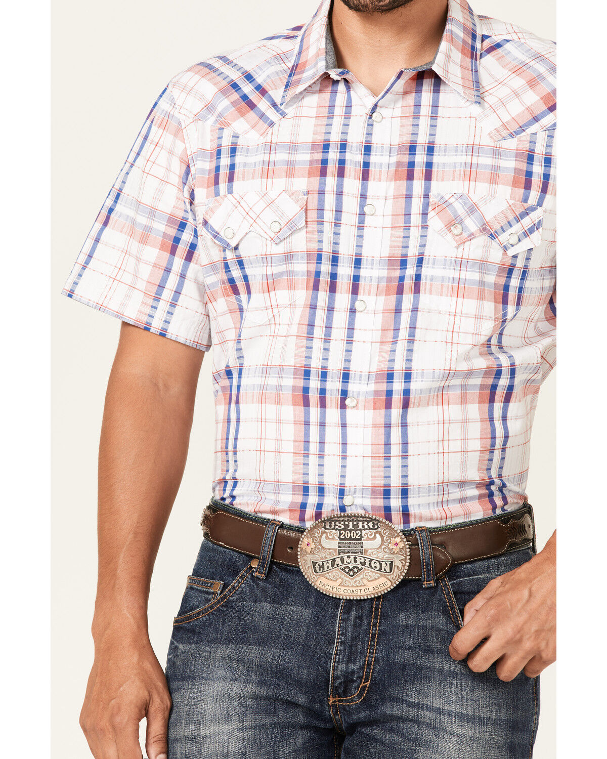 Image #3 - Cody James Men's Woodson Large Plaid Print Short Sleeve Snap Western Shirt, White, hi-res