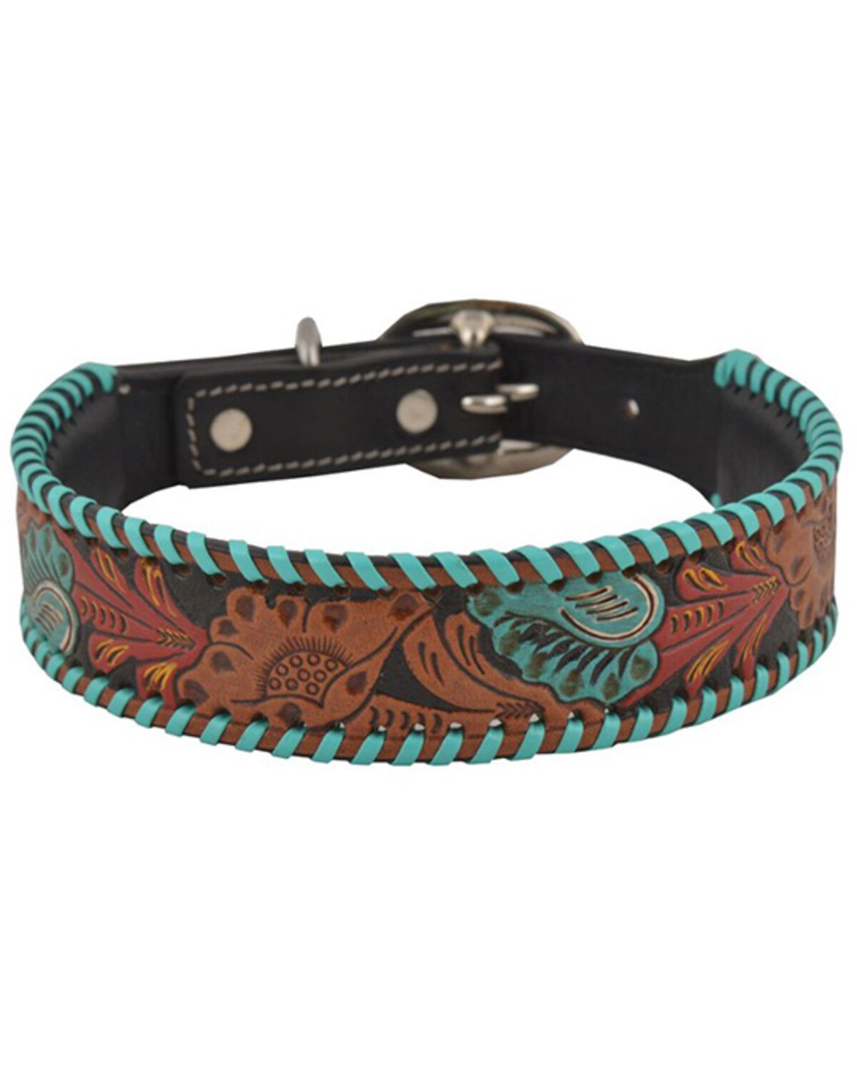 Image #2 - Myra Full Bloom Tooled Leather Dog Collar, Brown, hi-res