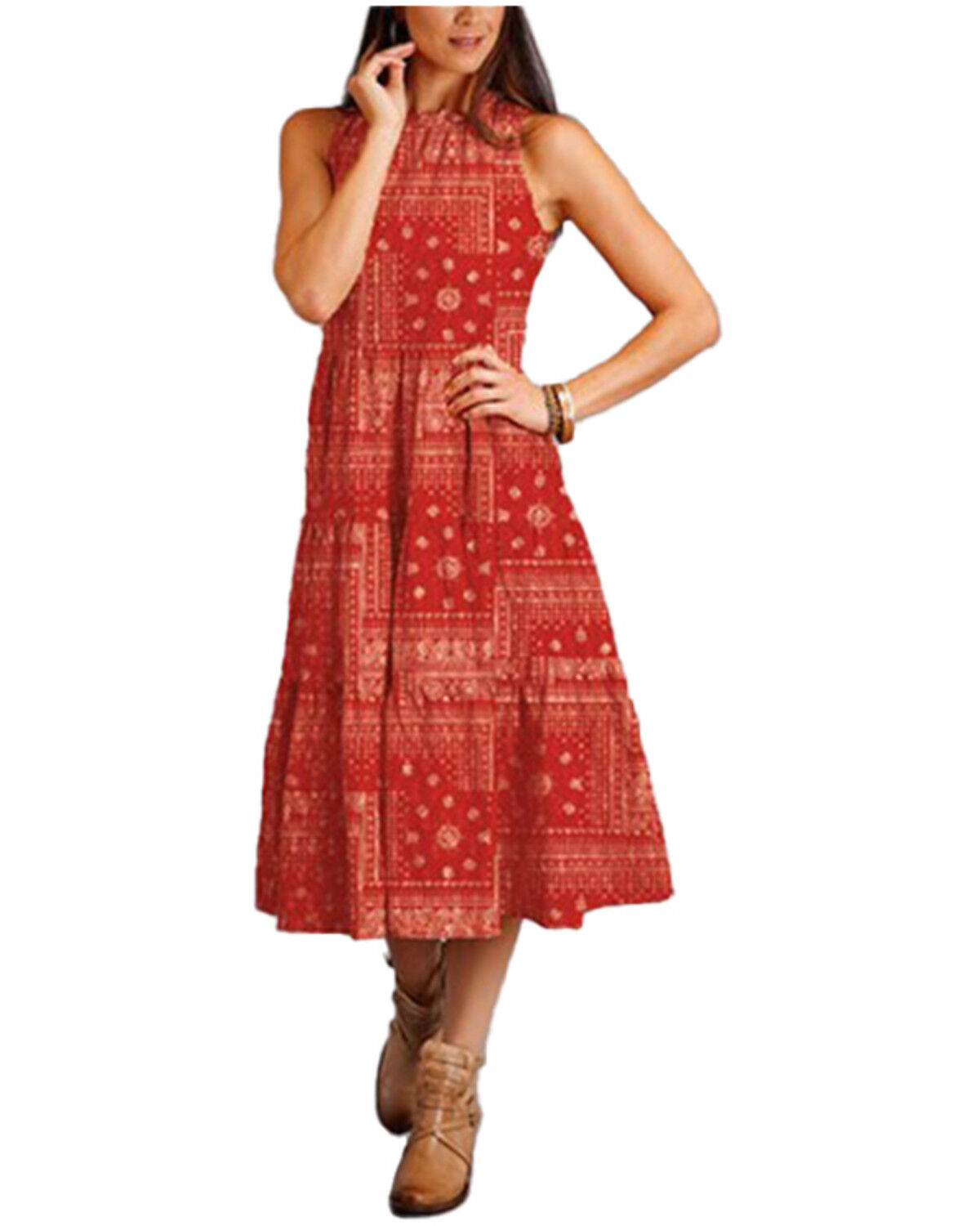 Image #1 - Stetson Women's Bandana Print Sleeveless Midi Dress, Red, hi-res